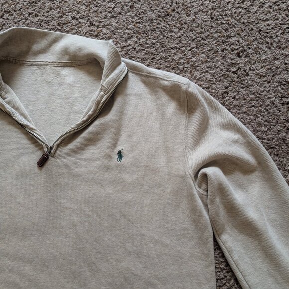 Polo Ralph Lauren Pullover Sweater Men’s L Beige 1/4 Zip - Picture 2 of 13
